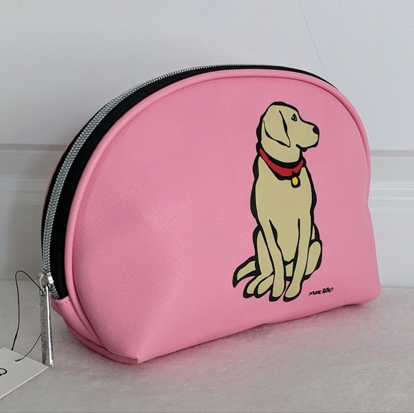 marc tetro Golden Retriever Large Cosmetic Case Pouch Bag PVC Saffiano Pink NWT - Picture 4 of 12